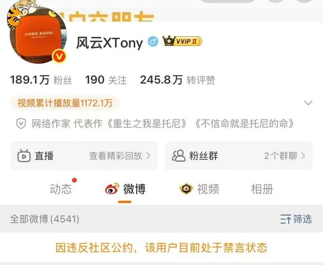 风云 XTony 禁言因炒作交通事故扣收益开元棋牌试玩近 200 万粉微博大 V